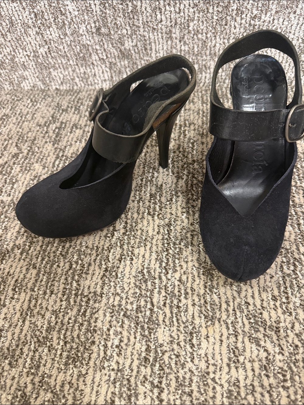 Pedro Garcia Black Suede Mary Jane High Heels with Buckle Strap